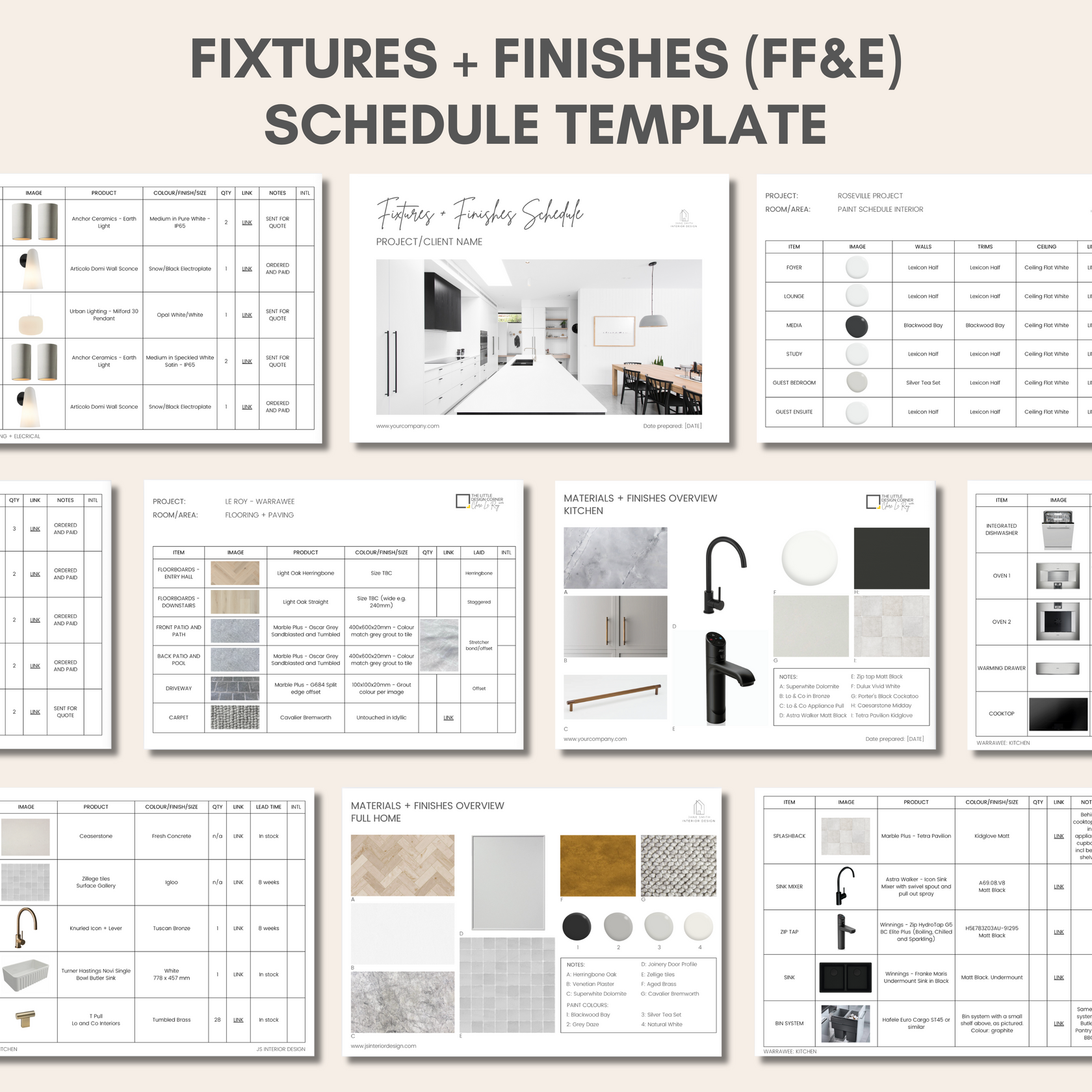 Fixtures and Finishes (FF&E) Schedule Template – The Little Design Corner